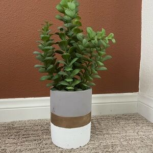 Modern Green Faux Plant in Gray and White Planter